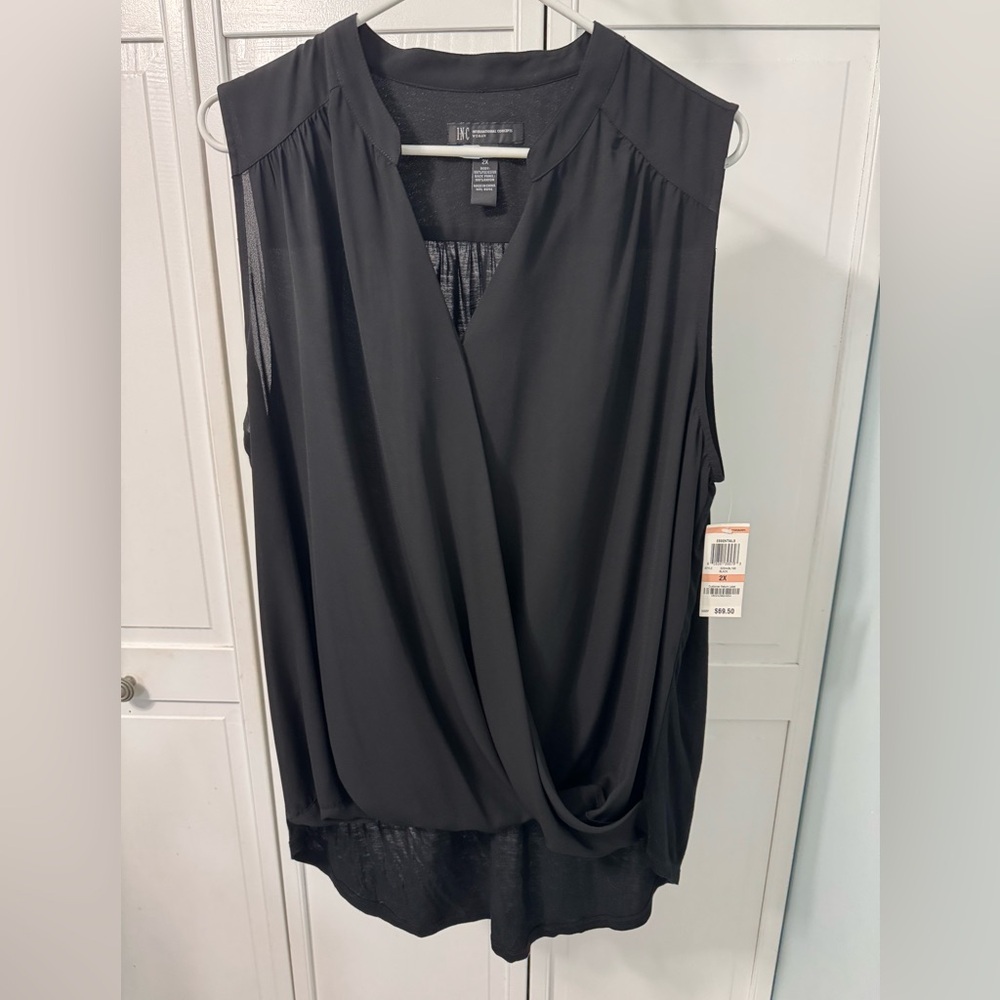 INC International Concepts Black Wrap Sleeveless Blouse